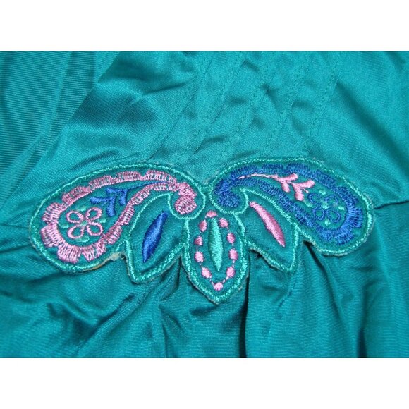 Vanity Fair Women Size M Teal Embroidered Button Front Nightgown Robe 3/4 Sleeve - Picture 5 of 10